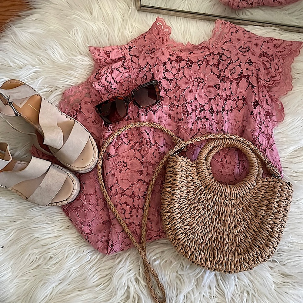 BB Dakota pink lace romper dress